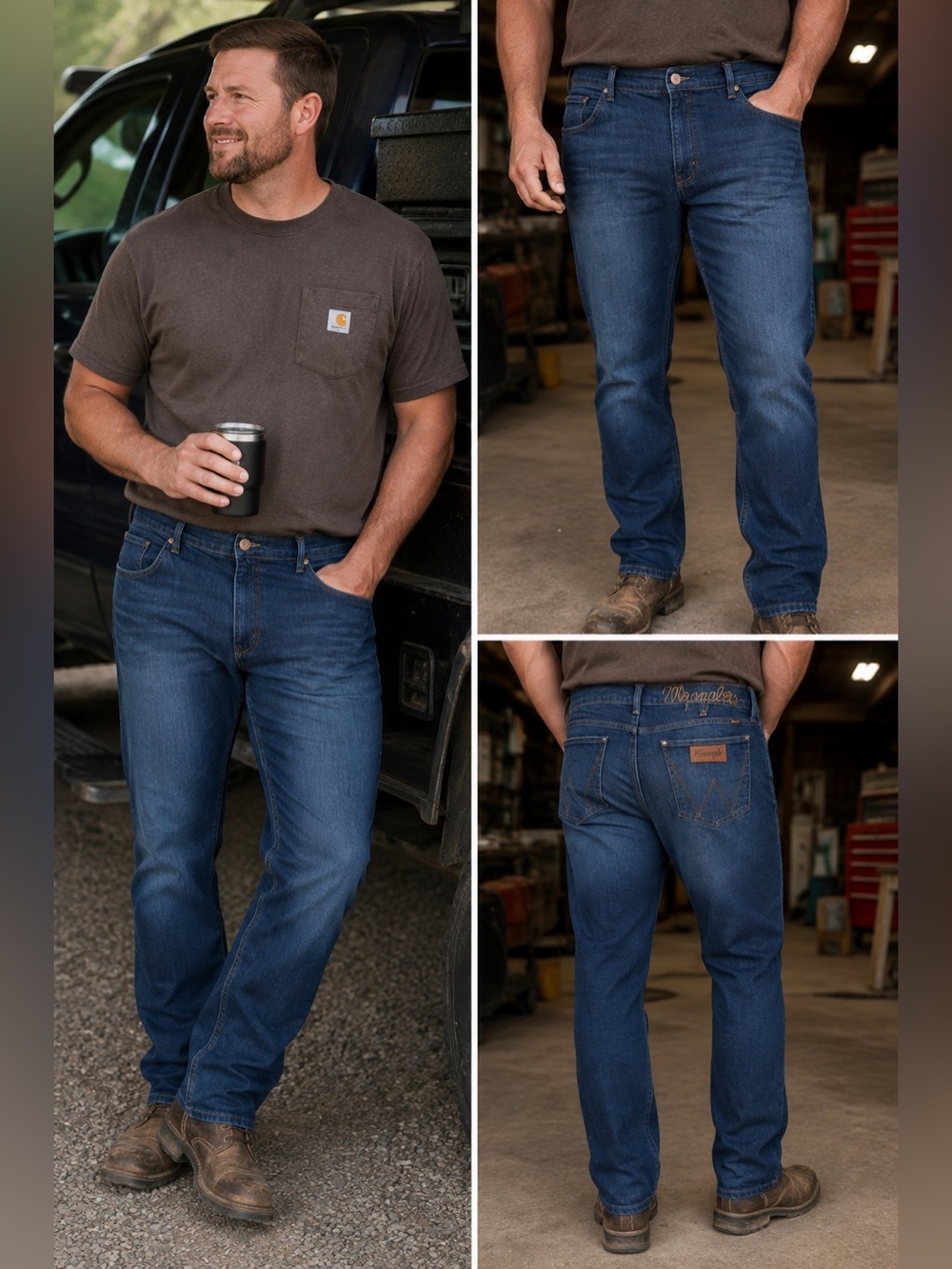 Wrangler Slim Straight Men’s Jeans 38x34 Dark Wash Stretch Denim Workwear